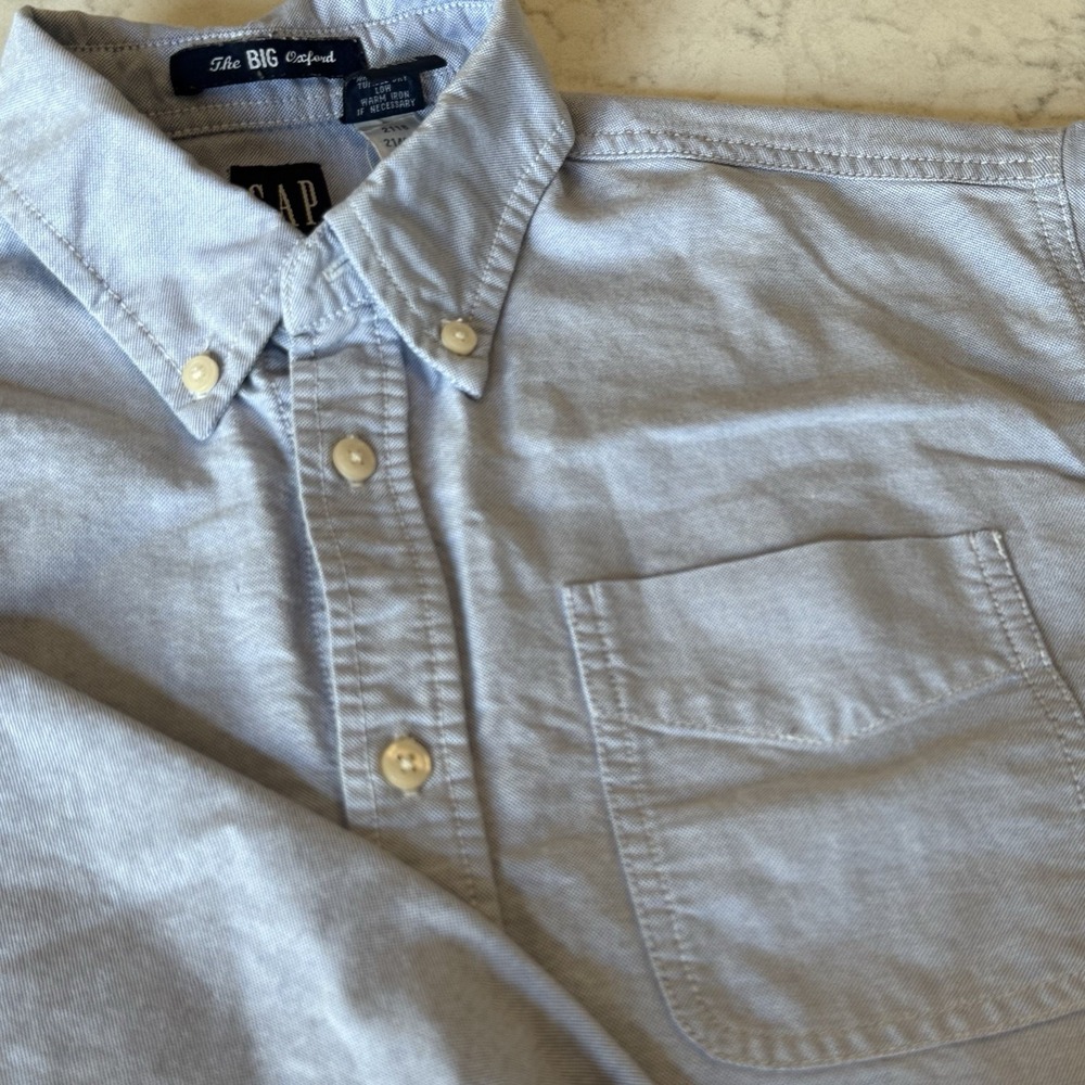 VTG GAP The Big Oxford Button Up Shirt Kids L Blue 100% Cotton Classic Preppy